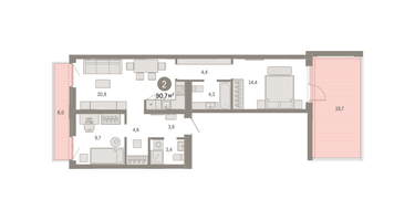 2-к. квартира, 90 м²