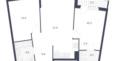2-к. квартира, 62 м²