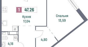 Студия, 47&nbsp;м²