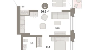 1-к. квартира, 66&nbsp;м²
