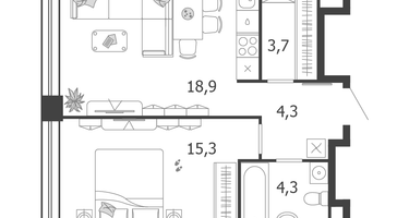 1-к. квартира, 46 м²