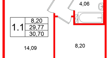 1-к. квартира, 29&nbsp;м²