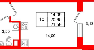 Студия, 20 м²