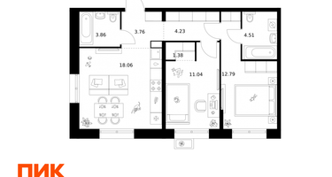 2-к. квартира, 59&nbsp;м²