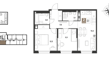 2-к. квартира, 53&nbsp;м²