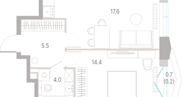 1-к. квартира, 41&nbsp;м²
