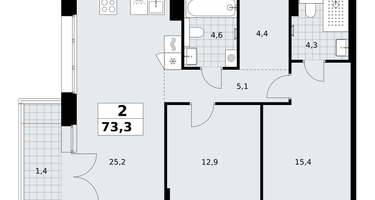 2-к. квартира, 73 м²