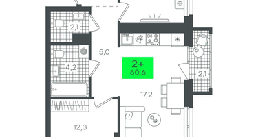 2-к. квартира, 60&nbsp;м²