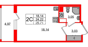 Студия, 24&nbsp;м²