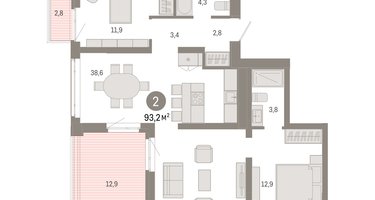 2-к. квартира, 93 м²
