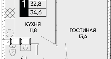 2-к. квартира, 34&nbsp;м²