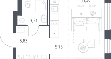 Студия, 26&nbsp;м²