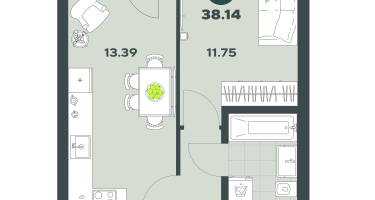 1-к. квартира, 38 м²