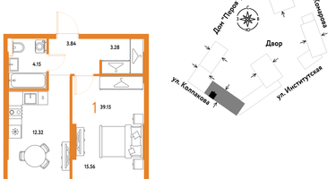 1-к. квартира, 39&nbsp;м²