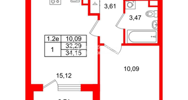 1-к. квартира, 32&nbsp;м²