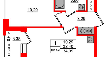 1-к. квартира, 32&nbsp;м²