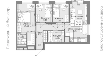 4-к. квартира, 64&nbsp;м²