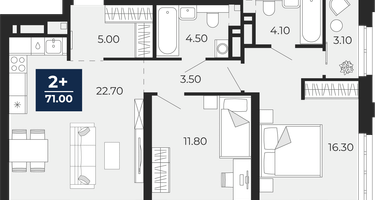 2-к. квартира, 67&nbsp;м²