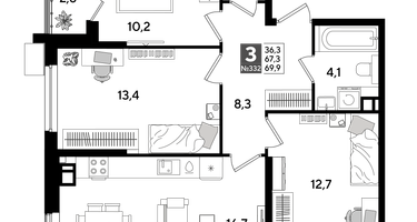 3-к. квартира, 69&nbsp;м²