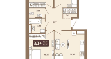 3-к. квартира, 90&nbsp;м²