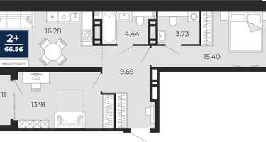 2-к. квартира, 63 м²