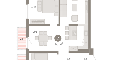 2-к. квартира, 85&nbsp;м²