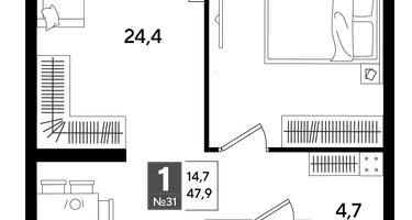 1-к. квартира, 47 м²