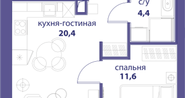 1-к. квартира, 40&nbsp;м²