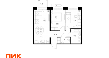 2-к. квартира, 52&nbsp;м²