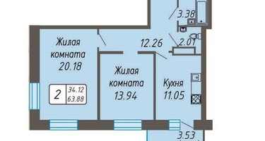 2-к. квартира, 63 м²