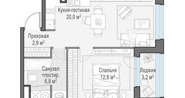 2-к. квартира, 43 м²