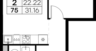 1-к. квартира, 31 м²