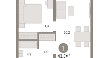 1-к. квартира, 43&nbsp;м²