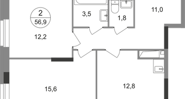 2-к. квартира, 56 м²