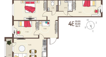 3-к. квартира, 86&nbsp;м²