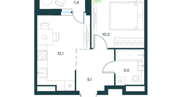 1-к. квартира, 32&nbsp;м²