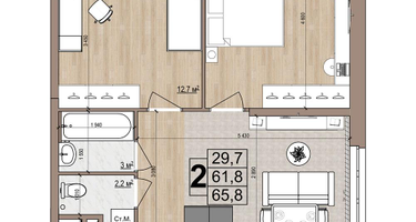 2-к. квартира, 65&nbsp;м²
