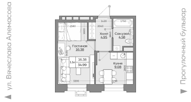 1-к. квартира, 34 м²
