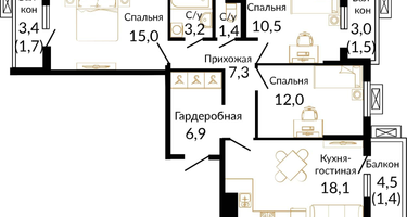 3-к. квартира, 79&nbsp;м²