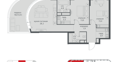 2-к. квартира, 94 м²