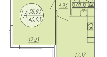 1-к. квартира, 40&nbsp;м²