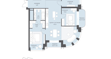 3-к. квартира, 126&nbsp;м²