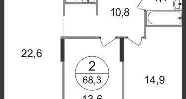 2-к. квартира, 68&nbsp;м²