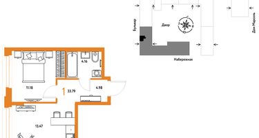 1-к. квартира, 33&nbsp;м²
