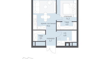 1-к. квартира, 52&nbsp;м²