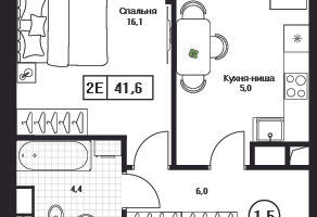 1-к. квартира, 41&nbsp;м²