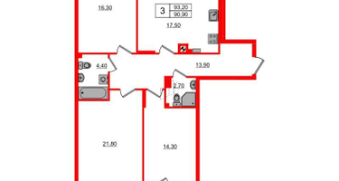 3-к. квартира, 93&nbsp;м²