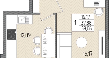 1-к. квартира, 39&nbsp;м²