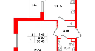 1-к. квартира, 34 м²
