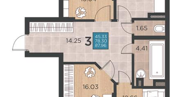 3-к. квартира, 87 м²